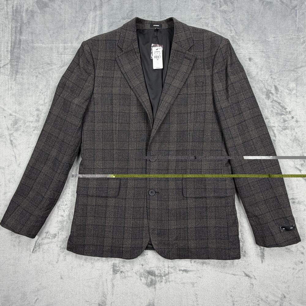 Express Mens Blazer 40R Slim Fit Brown Plaid Wool Stretch Sport Coat NWT $348